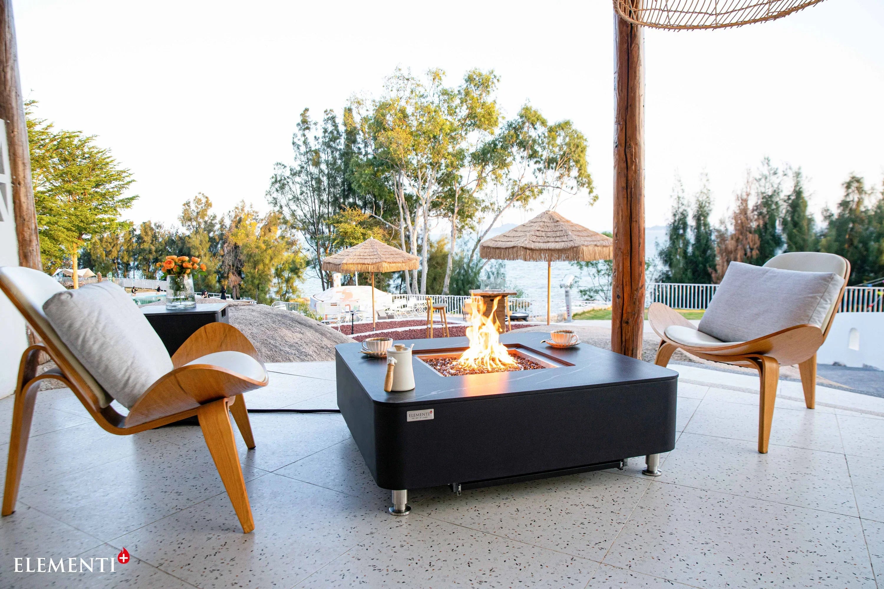 Elementi Plus OFP101BB Copenhagen Porcelain Top Outdoor Fire Table - Green Vista Living