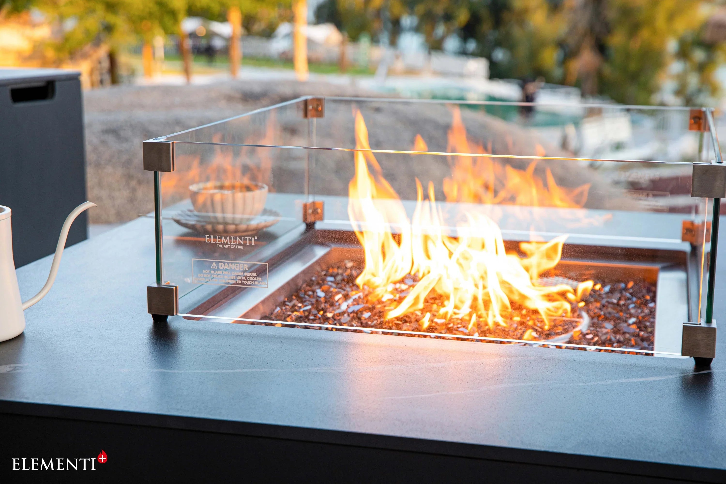 Elementi Plus OFP101BB Copenhagen Porcelain Top Outdoor Fire Table - Green Vista Living