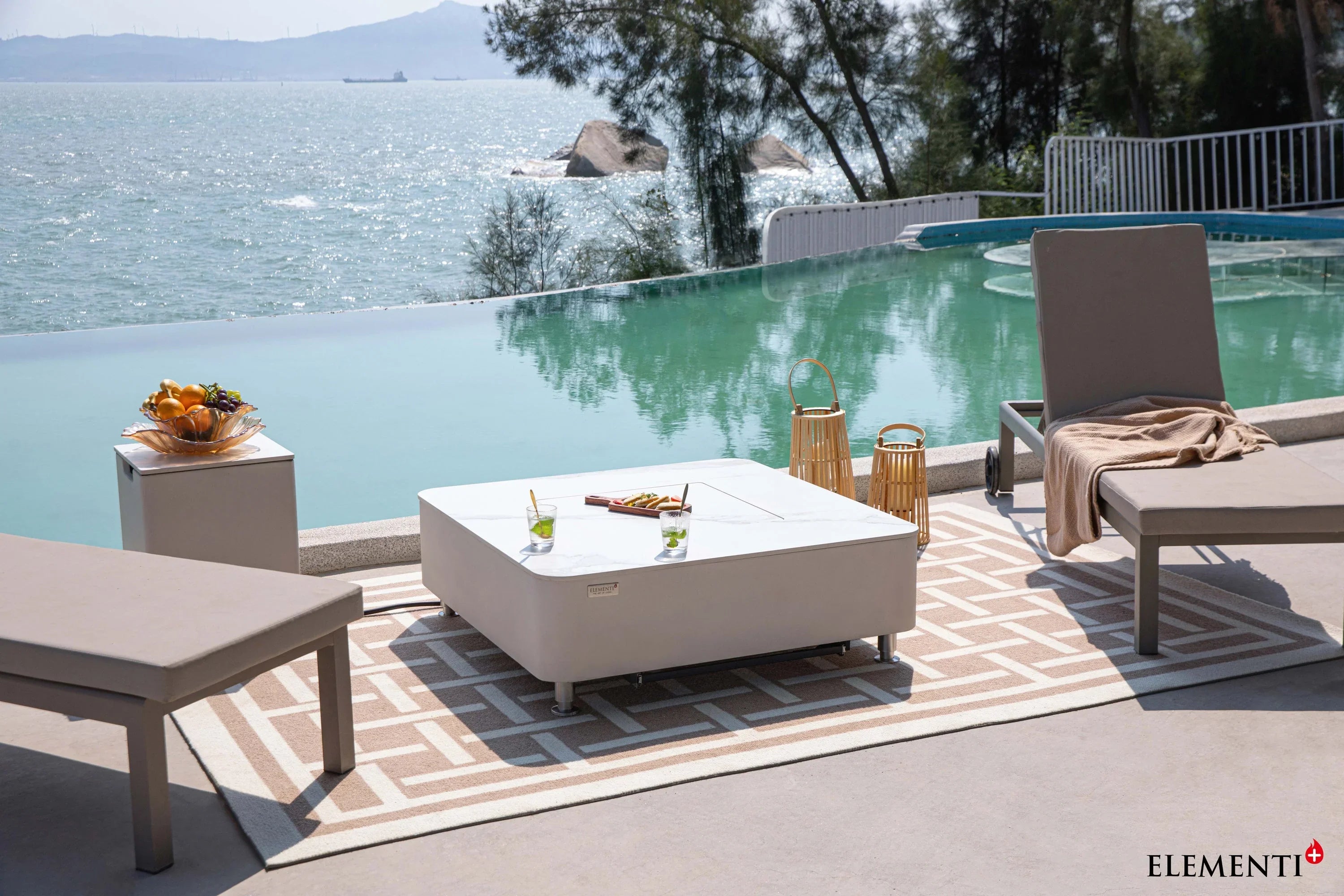 Elementi Plus OFP101BW Annecy Porcelain Top Outdoor Fire Table - Green Vista Living