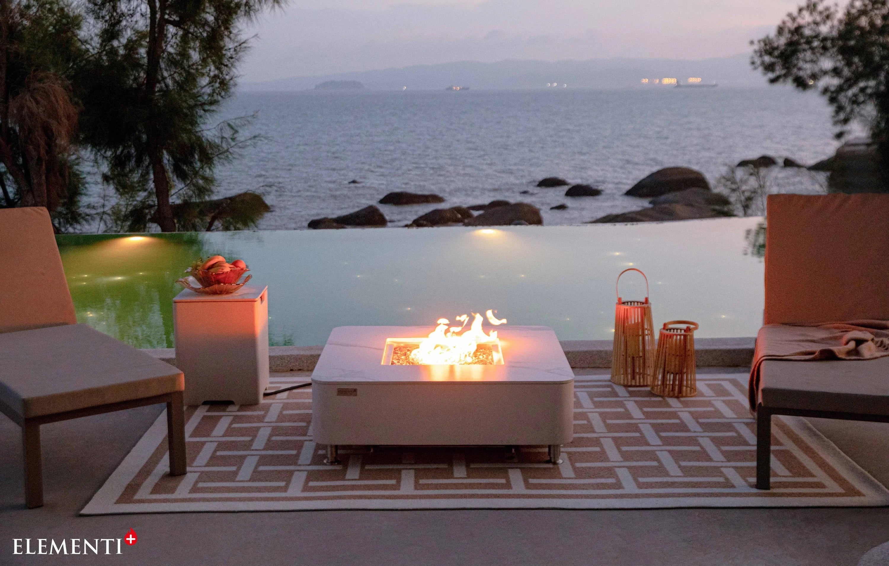 Elementi Plus OFP101BW Annecy Porcelain Top Outdoor Fire Table - Green Vista Living