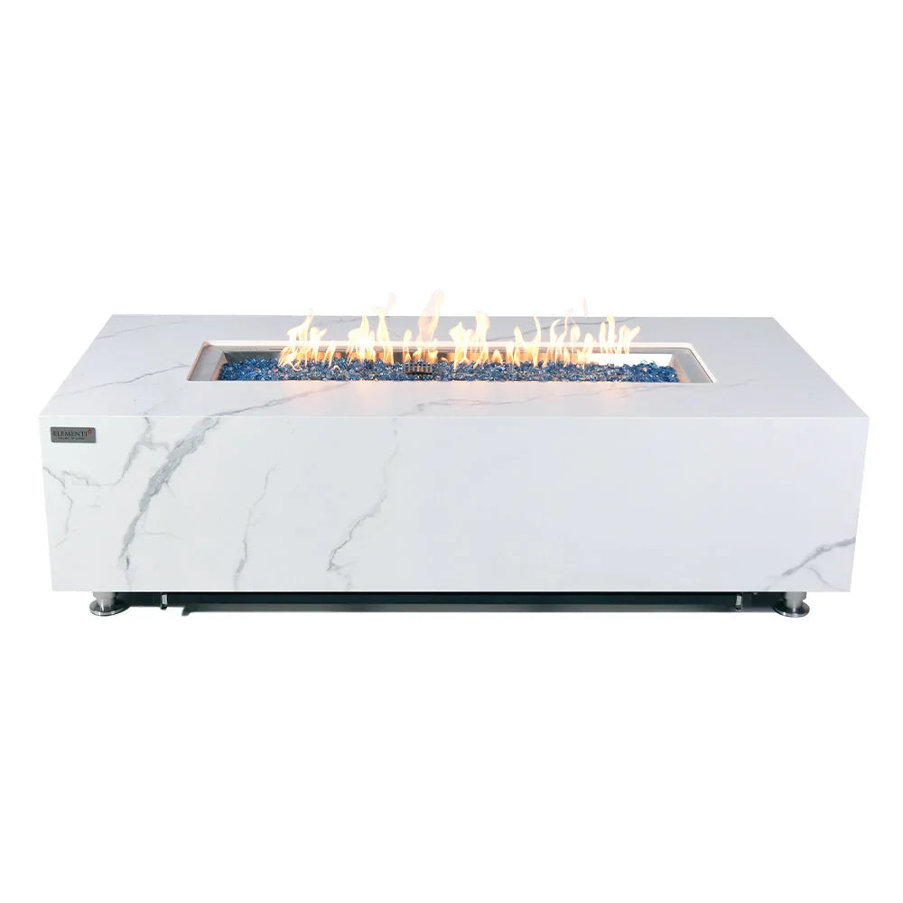 Carrara Outdoor Bianco White Fire Pit Table - Select Fuel Type - Green Vista Living