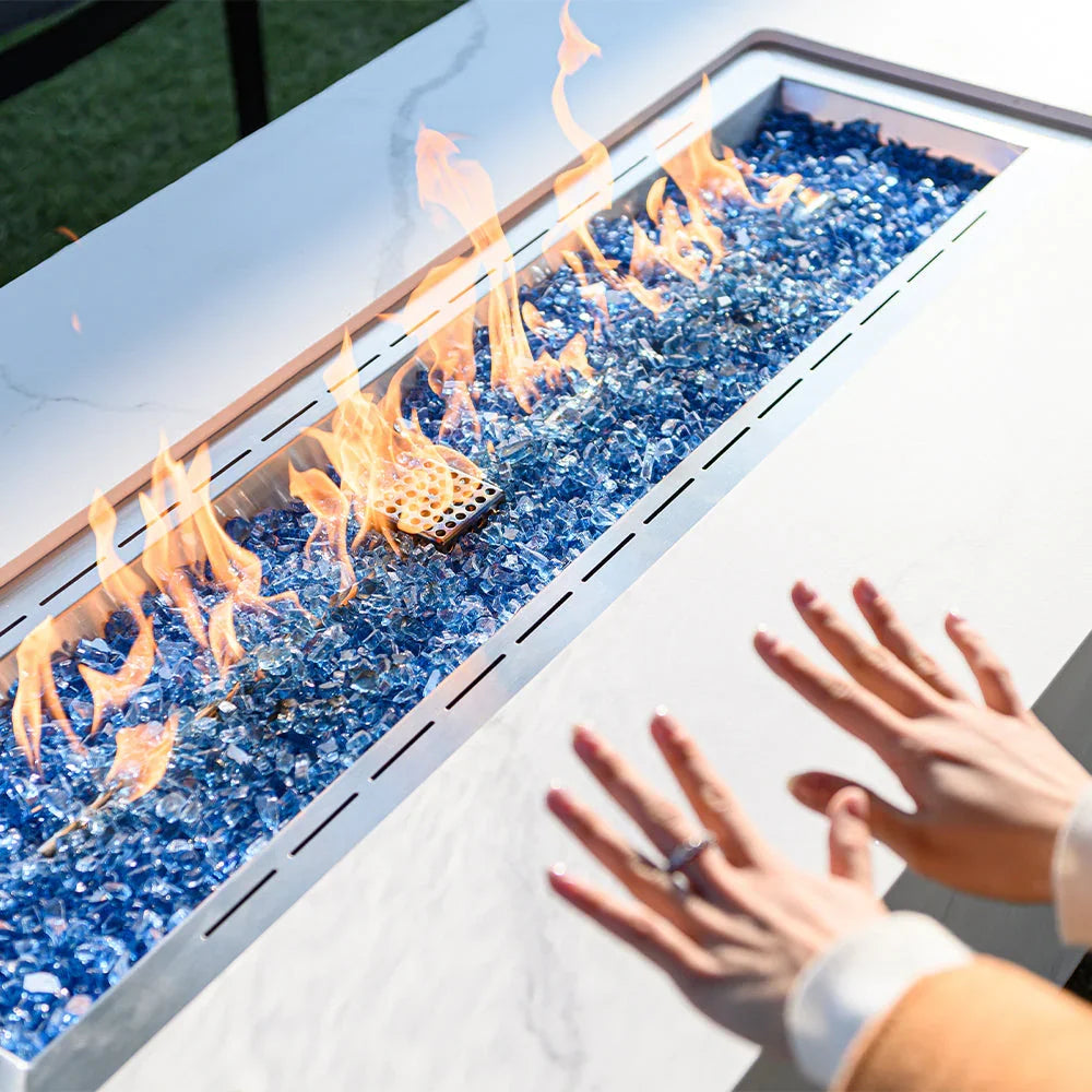 Carrara Outdoor Bianco White Fire Pit Table - Select Fuel Type - Green Vista Living