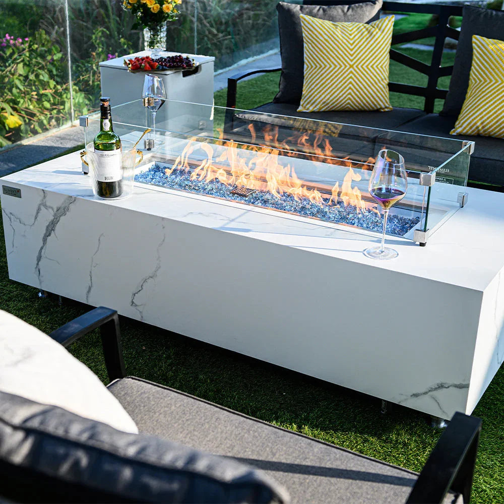 Carrara Outdoor Bianco White Fire Pit Table - Select Fuel Type - Green Vista Living