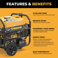 FIRMAN Power Equipment Gas Portable Generator 4550/3650W Remote Start with CO Alert