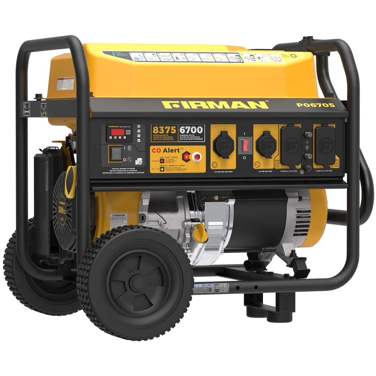 FIRMAN Power Equipment Gas Portable Generator 8375/6700W Recoil Start 120/240V With CO Alert