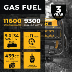 FIRMAN Power Equipment Gas Portable Generator 11600W Remote Start 120/240V