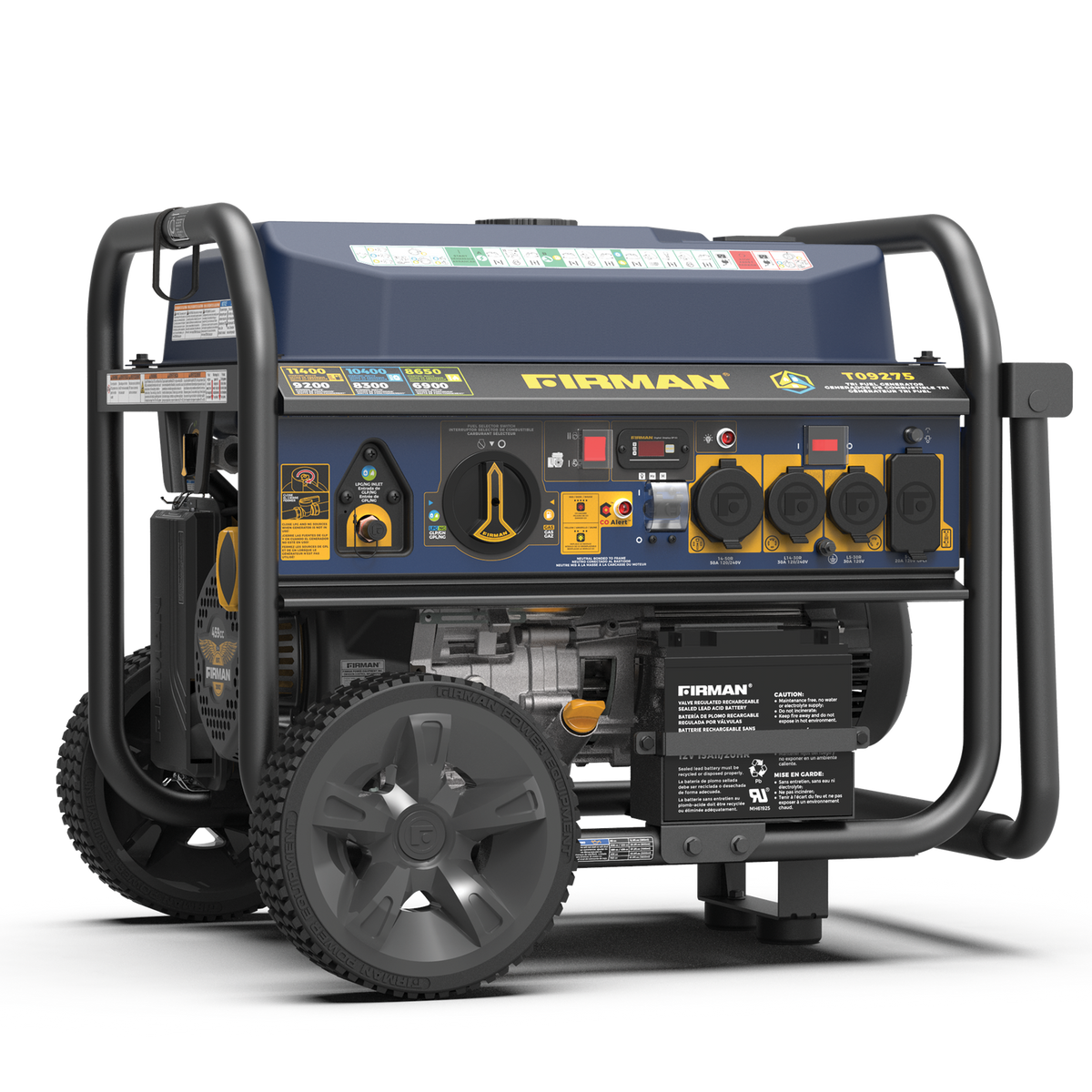 FIRMAN Power Equipment Tri Fuel Portable Generator 11400W Electric Start 120V/240V with CO Alert