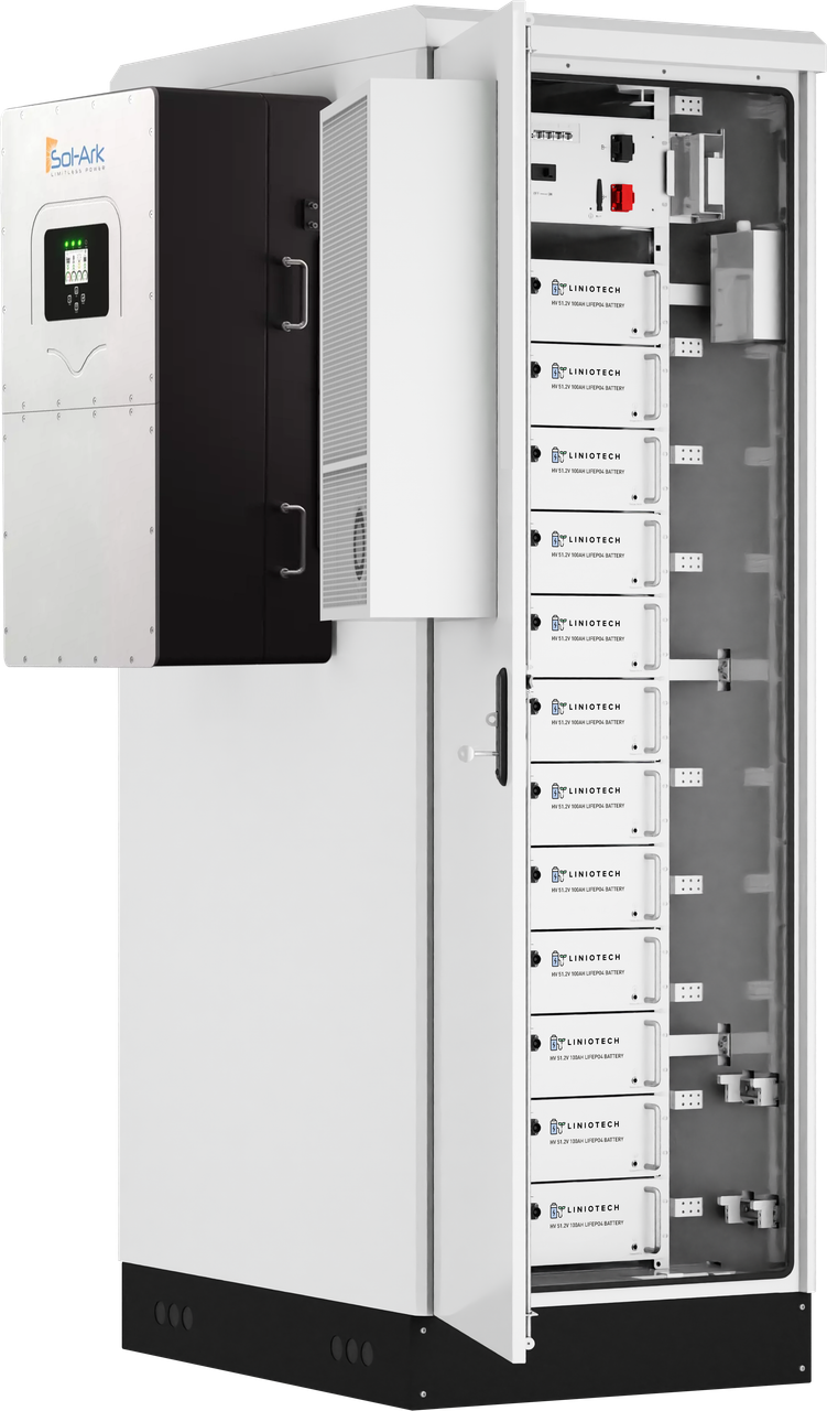 Liniotech Commercial High Voltage Battery Storage 60kWh Lithium Ion Energy System with Sol-Ark 60K-3P-480V IP55 Outdoor Cabinet