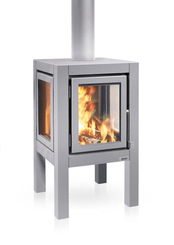 RB73 Quaruba XL MOBILE 4-Sided Glass Matte Stainless Steel Wood-Burning Outdoor Fireplace
