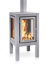 RB73 Quaruba XXL MOBILE 4-Sided Glass Matte Stainless Steel Wood-Burning Outdoor Fireplace