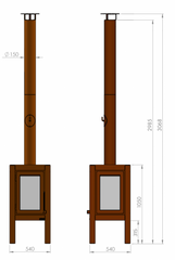 RB73 Quaruba XXL MOBILE 4-Sided Glass Warm Brown CorTen Steel Wood-Burning Outdoor Fireplace