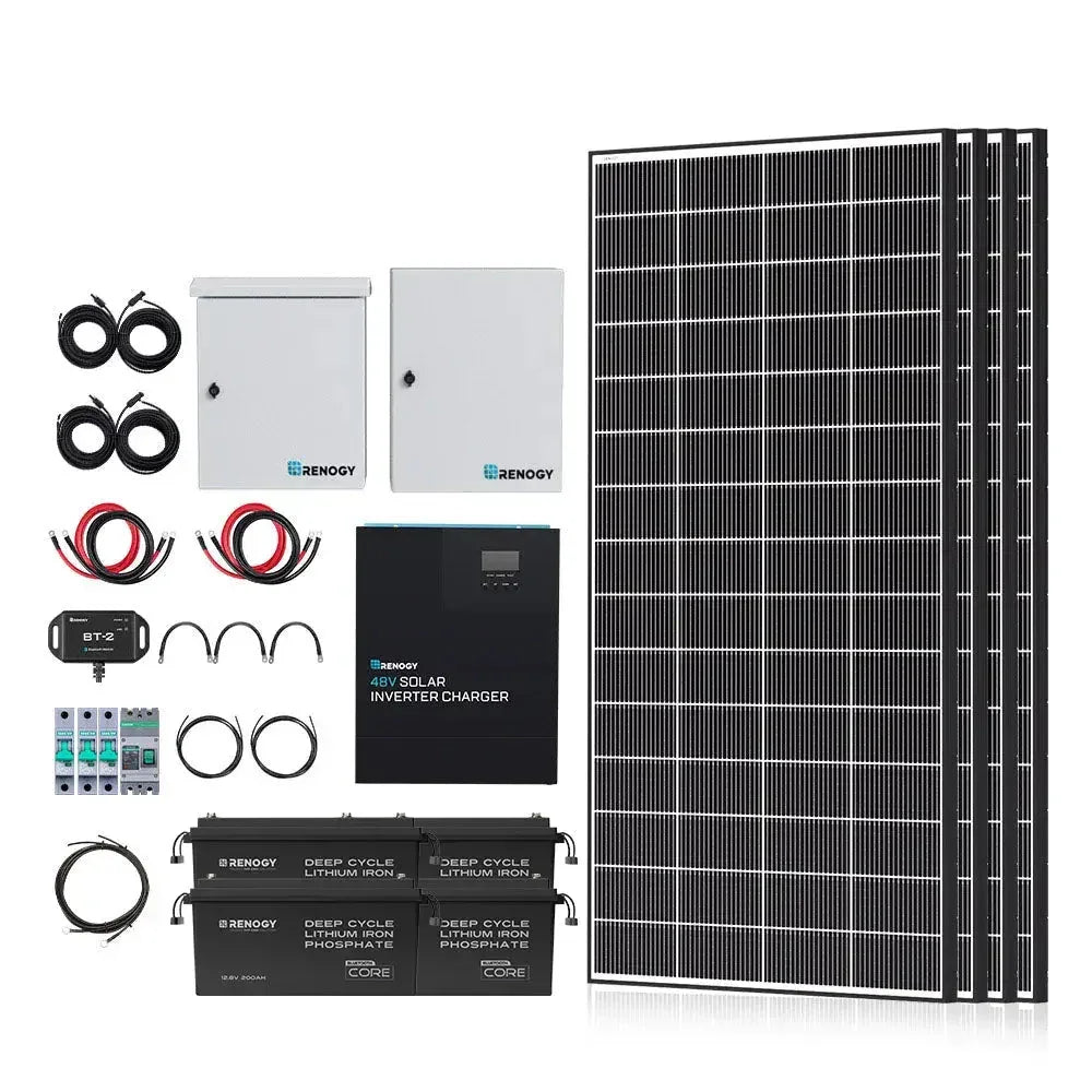 Renogy Complete Cabin Solar Kit 1200W 2500W | Optional 9.6kWh Deep-Cycle AGM / LiFePO4 Batteries - Green Vista Living