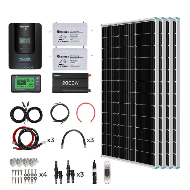 Renogy 400W 12 Volt Complete Solar Kit with Two 100Ah Deep-Cycle AGM / LiFePO4 Batteries - Green Vista Living