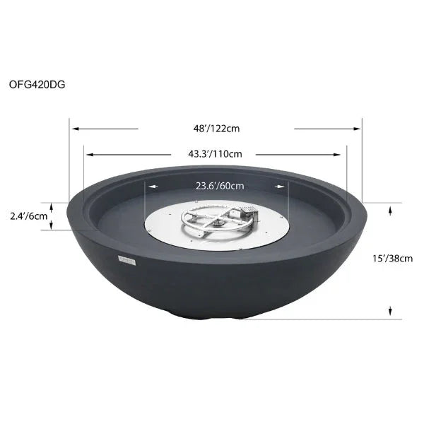 Elementi Plus Rose Bowl 48" Round Concrete Fire Bowl OFG420 - Green Vista Living