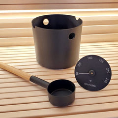 SaunaLife Accessory Package 6 | Aluminum 1-Gallon Sauna Bucket Set with Wood Ladle and Thermometer