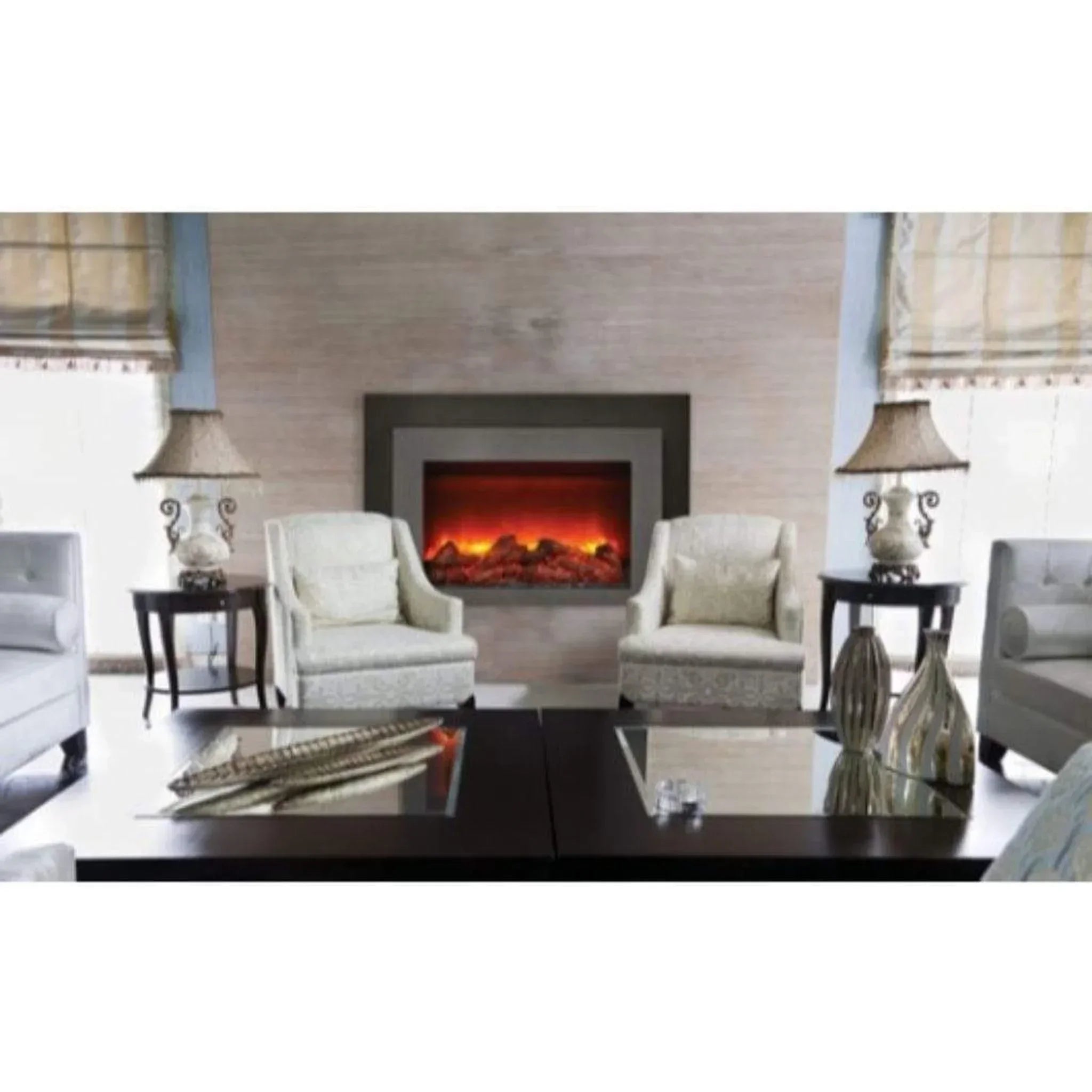 Sierra Flame by Amantii Deep 30"/34" Electric Fireplace Insert with Black Steel Surround - Green Vista Living