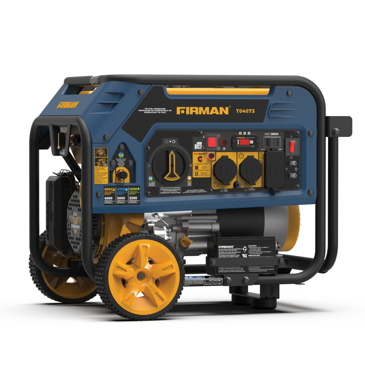 FIRMAN Power Equipment Tri Fuel Portable Generator 5000/4000W Electric Start 120/240V with CO ALERT