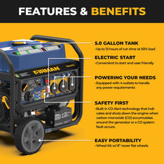 FIRMAN Power Equipment Tri Fuel Portable Generator 5500/4400W Electric Start 120 with CO ALERT