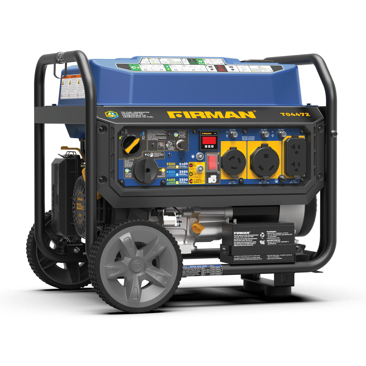 FIRMAN Power Equipment Tri Fuel Portable Generator 5500/4400W Electric Start 120 with CO ALERT
