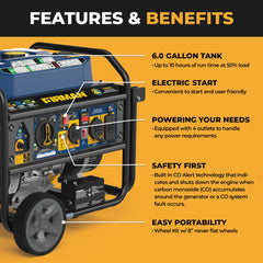 FIRMAN Power Equipment Tri Fuel Portable Generator 7850/6300W Electric Start Gas CO Alert