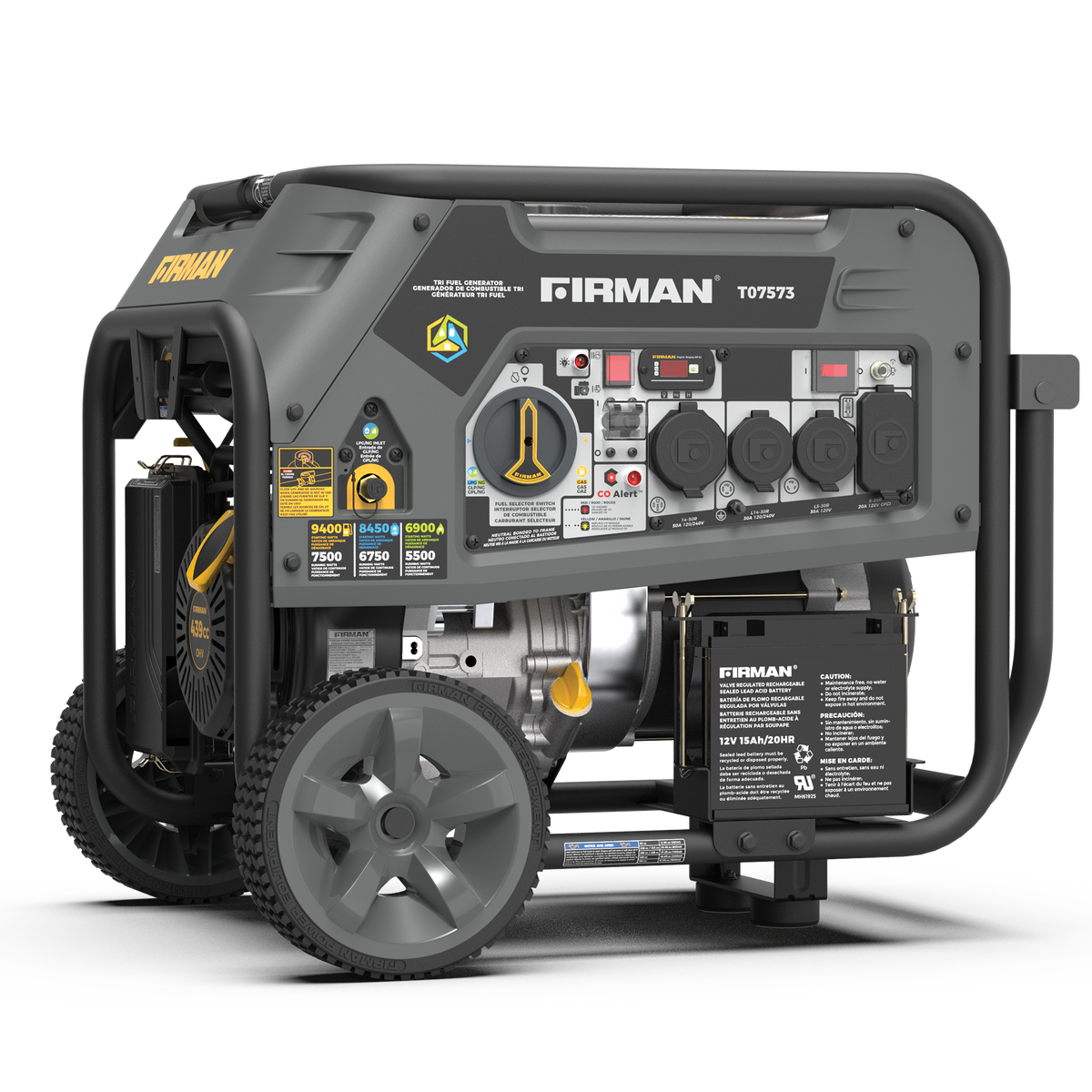 FIRMAN Power Equipment Refurbished Tri Fuel Portable Generator 9400/7500W Electric Start 120/240V with CO Alert