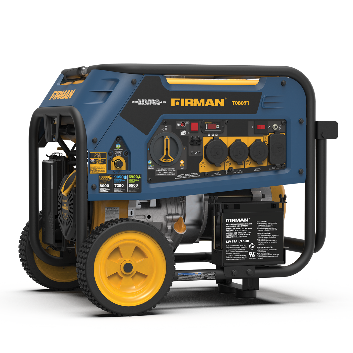 FIRMAN Power Equipment Tri Fuel Portable Generator 8000W Electric Start 120/240V