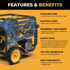 FIRMAN Power Equipment Tri Fuel Portable Generator 10000/8000W Electric Start 120/240V with CO ALERT