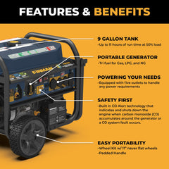 FIRMAN Power Equipment Tri Fuel Portable Generator 11400W Electric Start 120V/240V with CO Alert