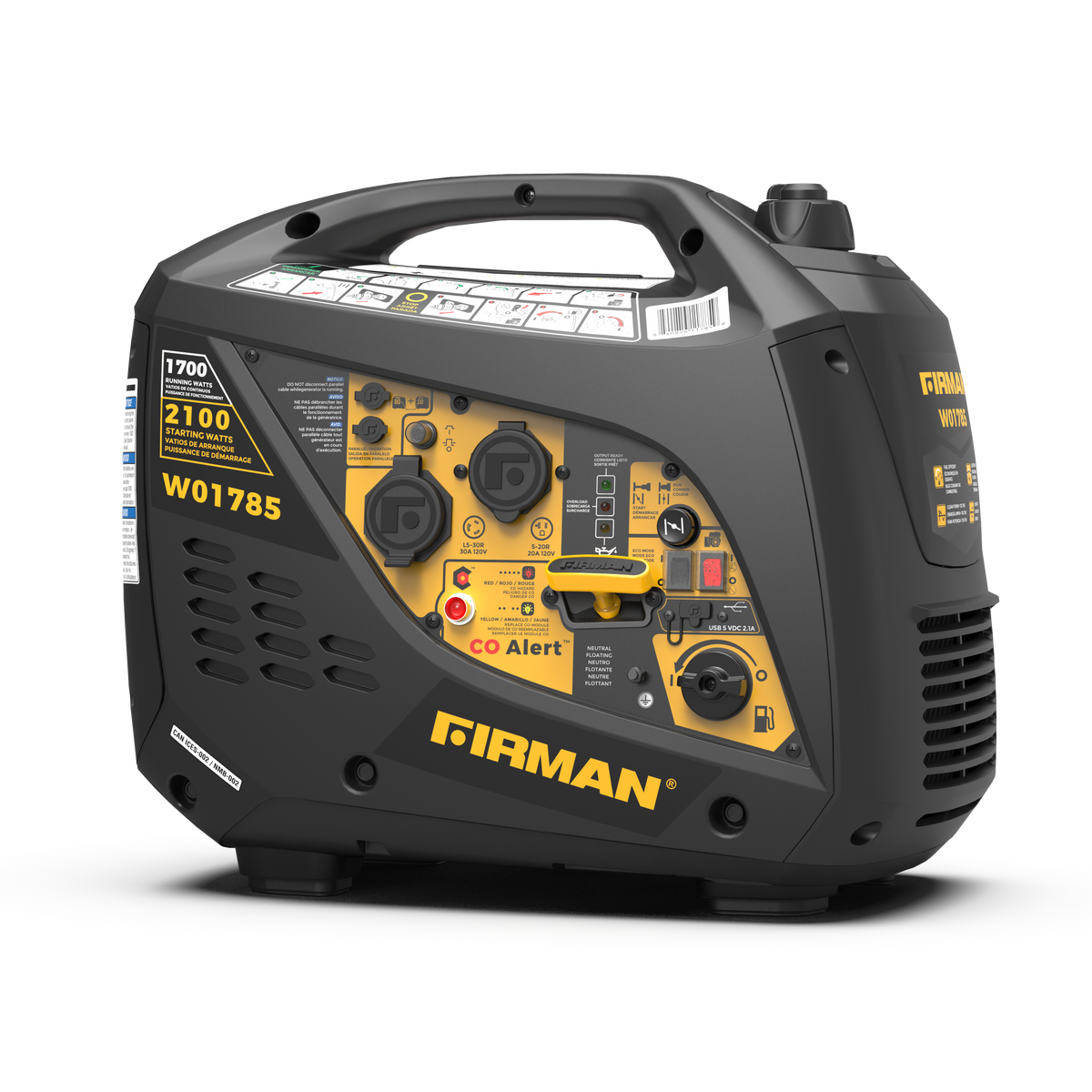 FIRMAN Power Equipment Inverter Portable Generator 2100/1700W Recoil Start with CO Alert