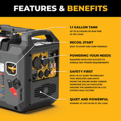 FIRMAN Power Equipment Inverter Gas Portable Generator 2500/2000W Recoil Start with Power Cord and CO ALERT