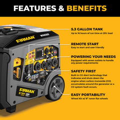 FIRMAN Power Equipment Gas Inverter Portable Generator 7850/6300 Watt Remote Start 120/240V CO Alert
