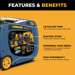 FIRMAN Power Equipment Dual Fuel Inverter Portable Generator 3200/2900W Electric Start