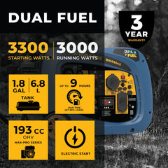 FIRMAN Power Equipment Dual Fuel Inverter Portable Generator 3300W Electric Start