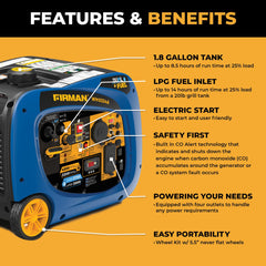 FIRMAN Power Equipment Dual Fuel Inverter Portable Generator 4000/3200W Electric Start with CO ALERT
