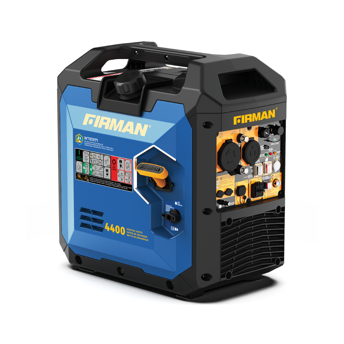 FIRMAN Power Equipment Tri Fuel Inverter Portable Generator 4400/3500W Electric Start 120V Parallel Ready CO Alert