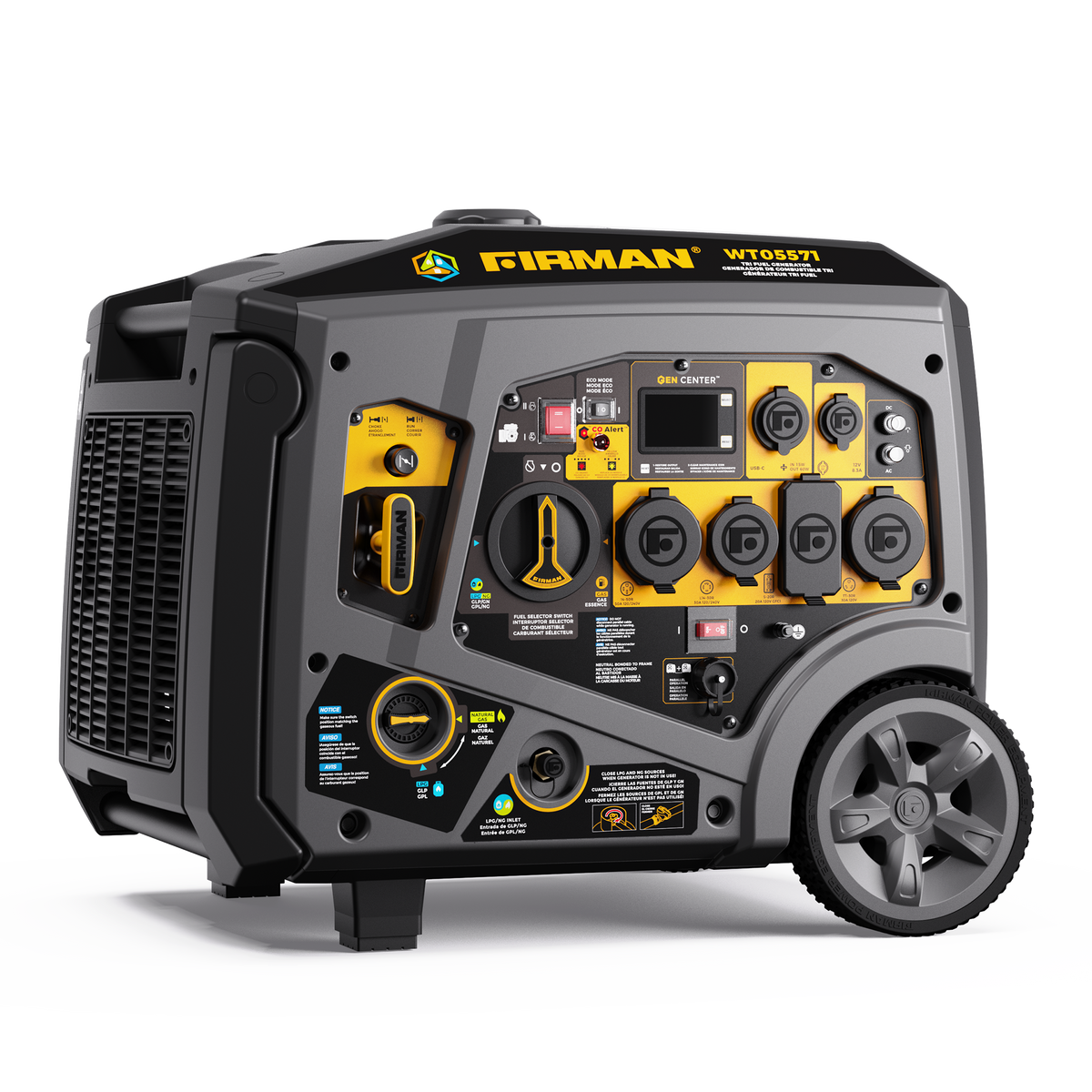 FIRMAN Power Equipment Tri Fuel Inverter Portable Generator 6850W Electric Start With CO Alert