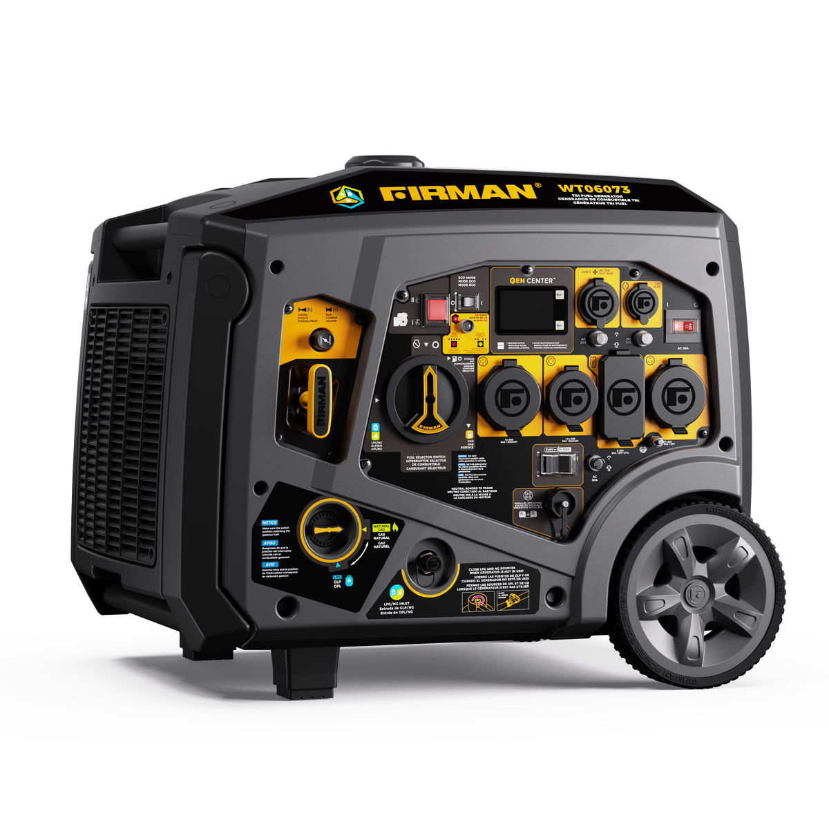 FIRMAN Power Equipment Tri Fuel Inverter Portable Generator 7500/6000W Electric Start 120/240V Parallel Ready CO Alert