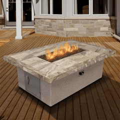 Cal Flame Stucco and Tile Dining Height Rectangle Propane Gas Fire Pit FPT-RT501M