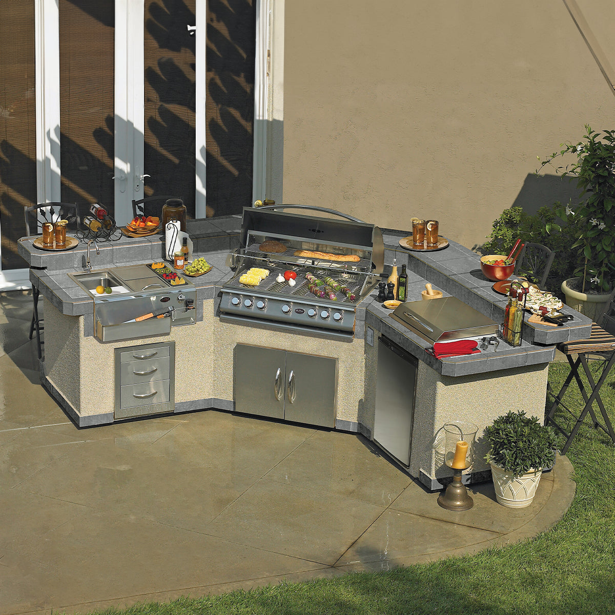 Cal Flame Laguna Q Platinum Series 3-Piece BBQ Island - GPV-3100