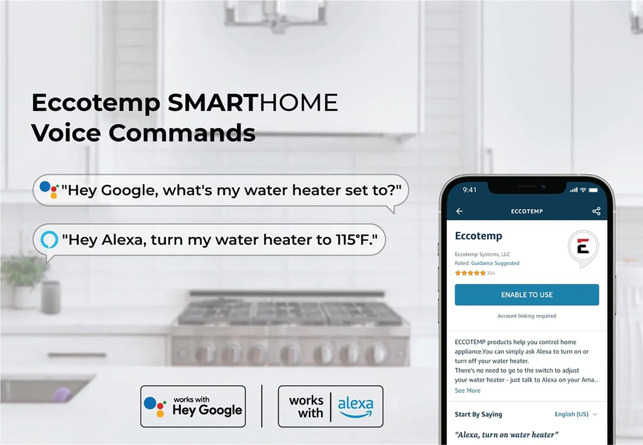 Eccotemp SmartHome 4.0 Gallon Mini Tank Water Heater with Voice Commands - Green Vista Living