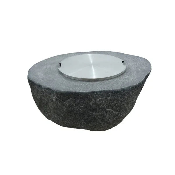 Elementi Fiery Rock fire table with stainless steel lid on white background