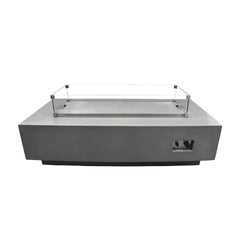 Elementi Granville wind screen with stainless steel lid on rectangular fire table, white background