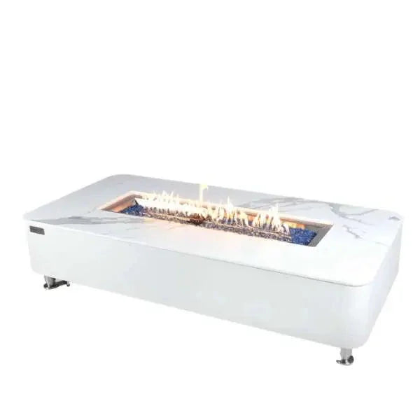 Elementi Plus Athens 62" Marble Porcelain Top Fire Table - Bianco White - Green Vista Living