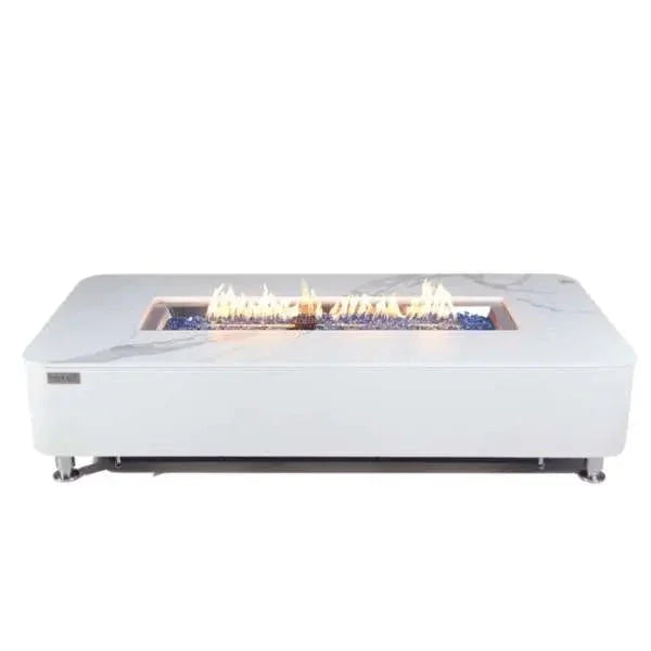 Elementi Plus Athens 62" Marble Porcelain Top Fire Table - Bianco White - Green Vista Living