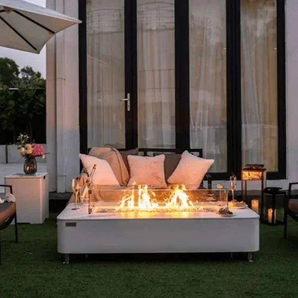 Elementi Plus Athens 62" Marble Porcelain Top Fire Table - Bianco White - Green Vista Living