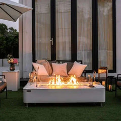Elementi Plus Athens 62" Marble Porcelain Top Fire Table - Bianco White - Green Vista Living