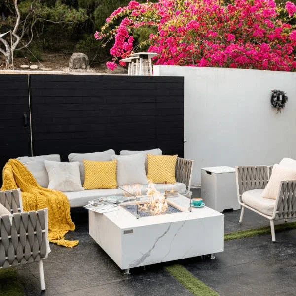 Elementi Plus Bianco White Marble Porcelain Fire Table OFP103BW - Green Vista Living
