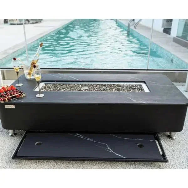 Elementi Plus Valencia 62" Marble Porcelain Top Fire Table - Bulgaria Black - Green Vista Living