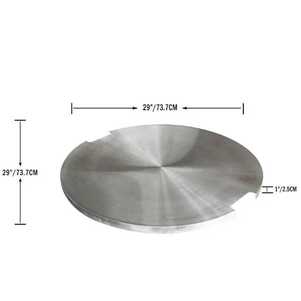 Elementi stainless steel lid for fire table, round 29 inch, with dimensions shown