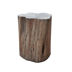 Elementi Warren seat redwood finish, log-style outdoor stool on white background